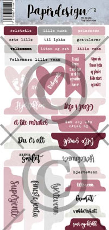 Tags 2, baby rosa ( 6 klistremerker )